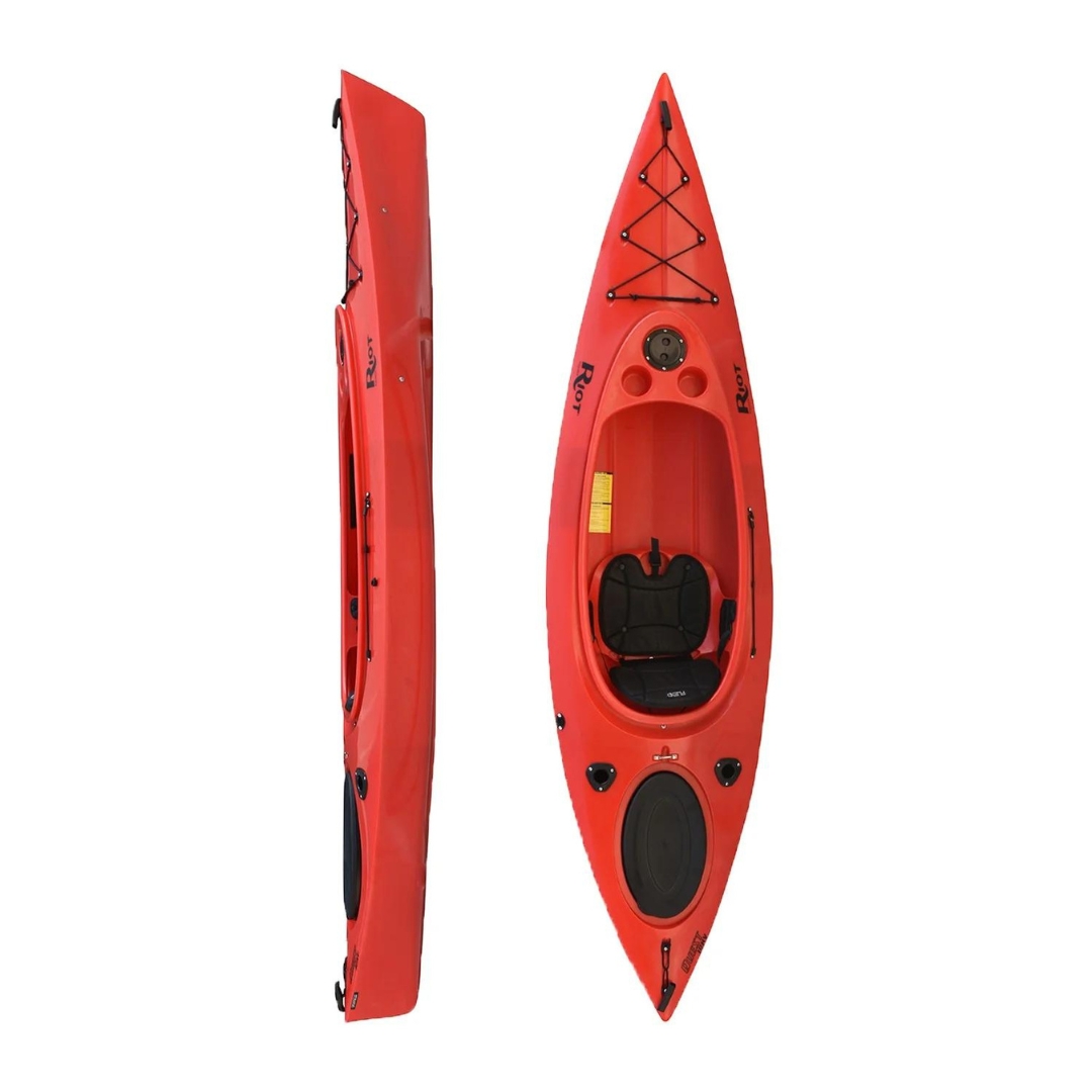 KAYAK RIOT QUEST 10 HV couleur rouge vu du kayak rouge du dessus et de profil droit