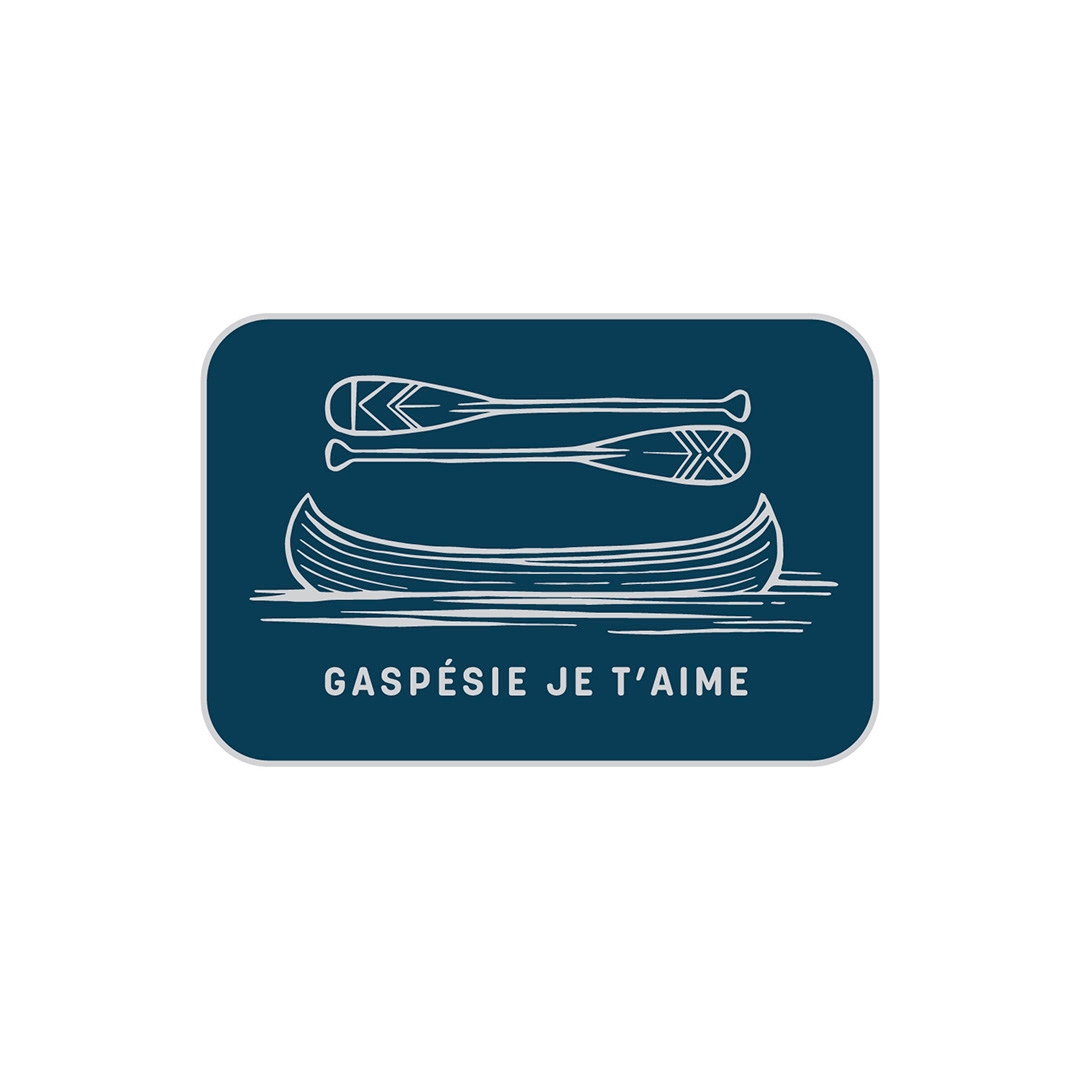 AUTOCOLLANT EN VINYLE GASPÉSIE JE T’AIME LOGO CANOT PAGAIES couleur bleu