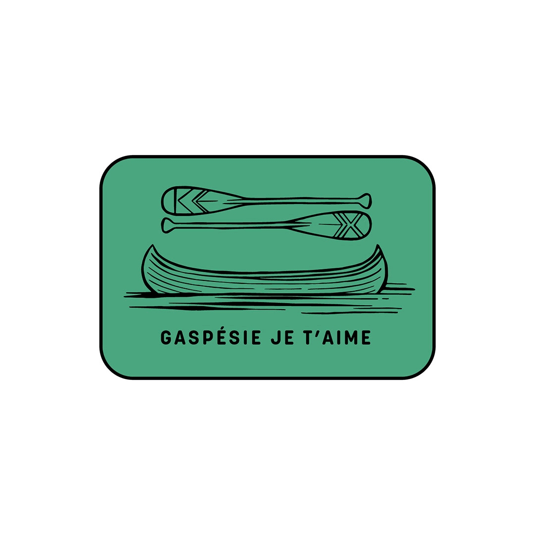 AUTOCOLLANT EN VINYLE GASPÉSIE JE T’AIME LOGO CANOT PAGAIES couleur vert