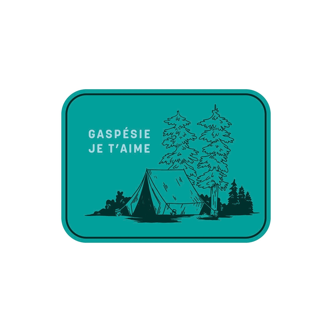 AUTOCOLLANT EN VINYLE GASPÉSIE JE T’AIME LOGO TENTE couleur vert