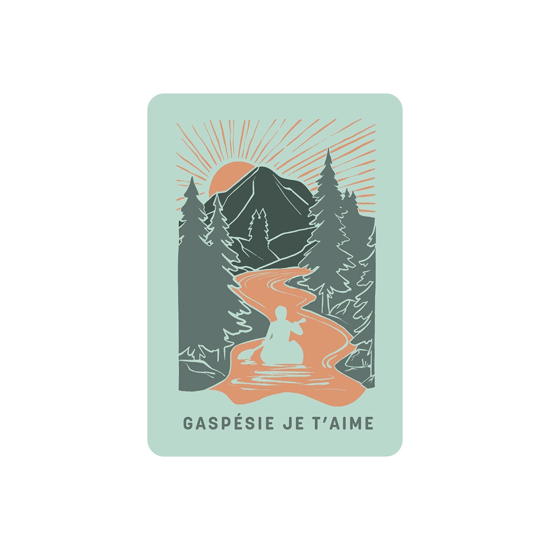 AUTOCOLLANT EN VINYLE GASPÉSIE JE T’AIME LOGO PAYSAGE CANOT couleur vert