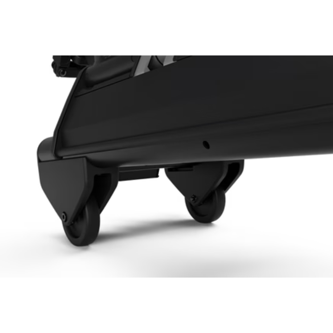 PORTE VÉLO THULE EPOS couleur black/aluminium vu du porte vélo noir vu des roues de transport pratiques