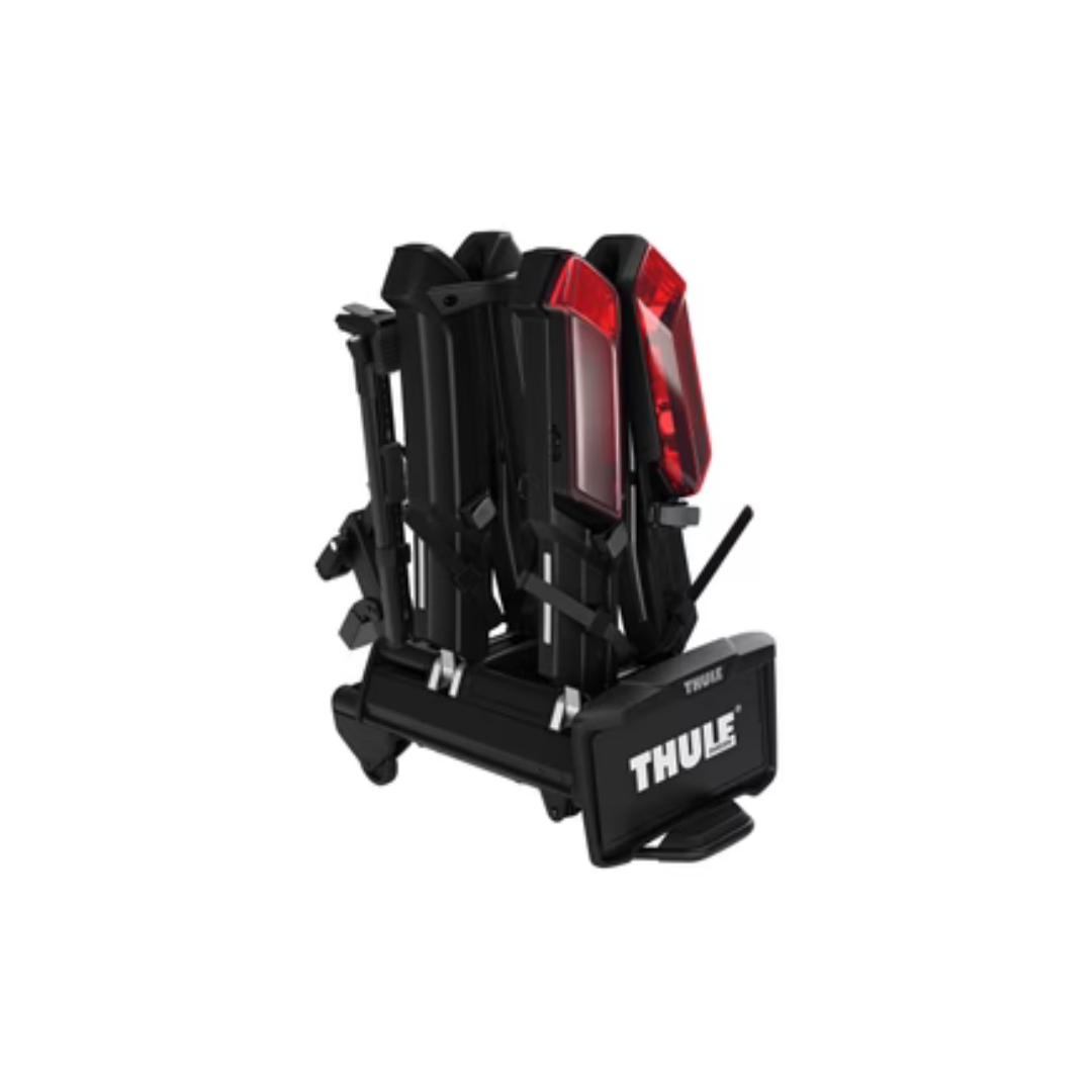 PORTE VÉLO THULE EPOS 2 AVEC LUMIÈRE couleur black/aluminium vu du porte vélo noir replié