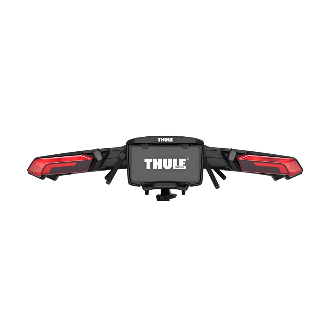 PORTE VÉLO THULE EPOS 2 AVEC LUMIÈRE couleur black/aluminium vu du porte vélo noir ouvert