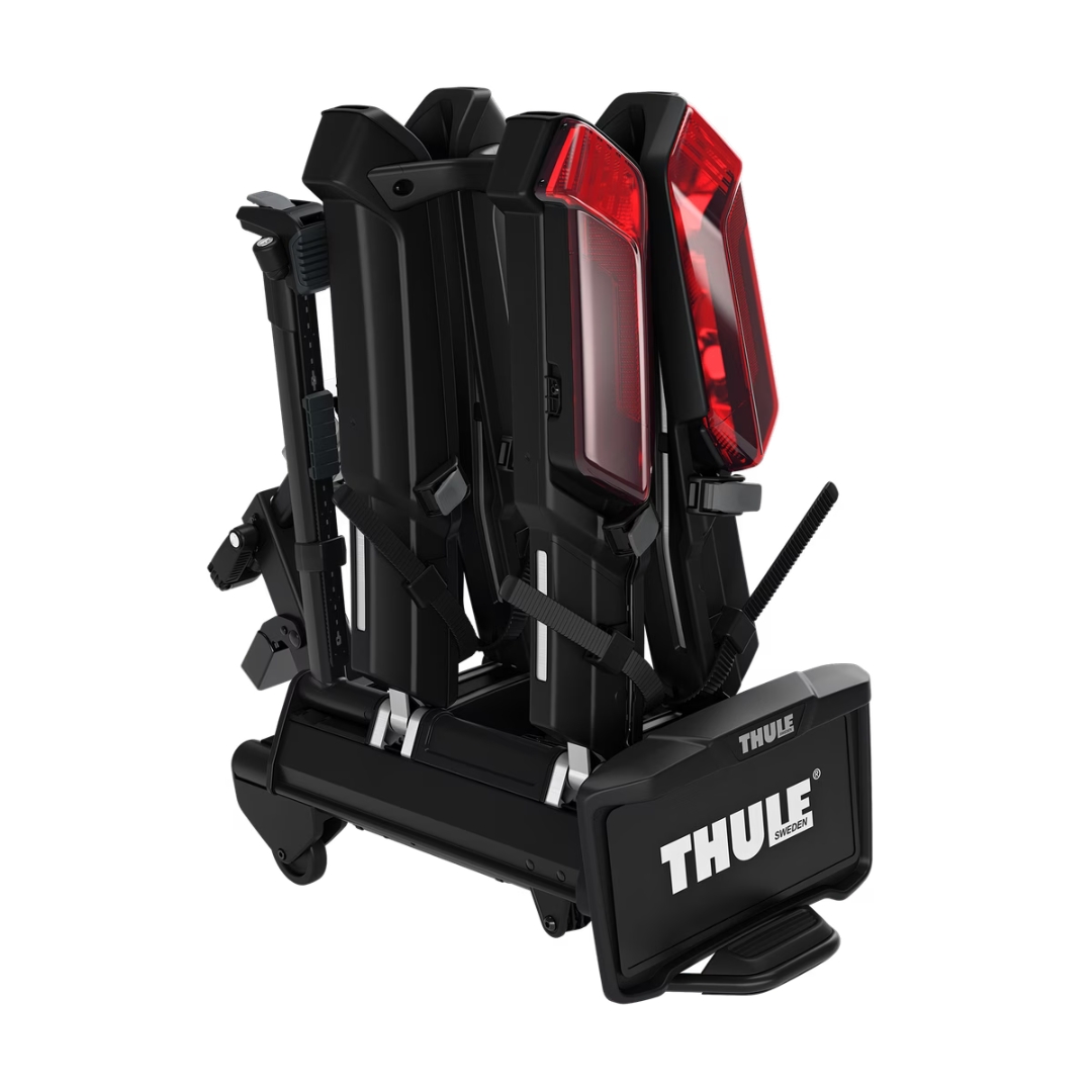 PORTE VÉLO THULE EPOS 2 AVEC LUMIÈRE couleur black/aluminium vu du porte vélo noir replié