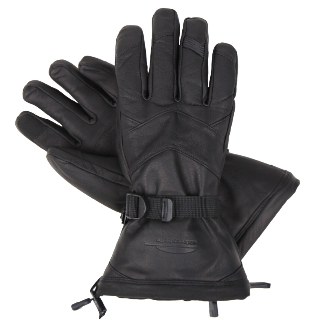 GANT DE SKI ALPIN EN CUIR CHLOROPHYLLE ATLAS POUR adulte couleur noir pur vu des gants noirs un du dessus et l'autre du dessous