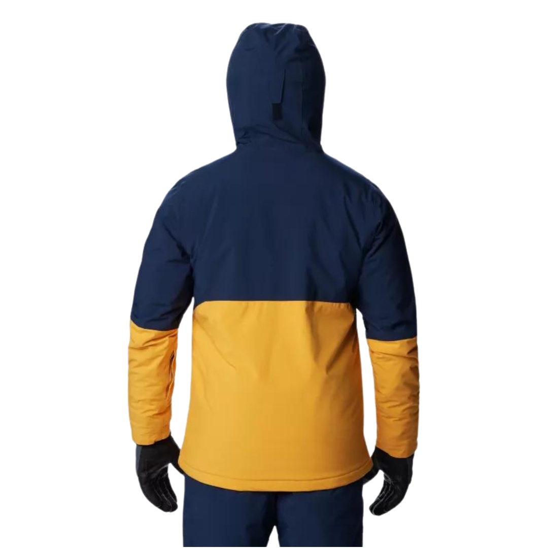 MANTEAU DE SKI ALPIN COLUMBIA WINTER DISTRICT II POUR HOMME couleur 756-RAW HONEY/COLLEGIATE navy vu du manteau bleu marin foncé et jaune ocre porté par un homme vu de la tête aux cuisses de dos