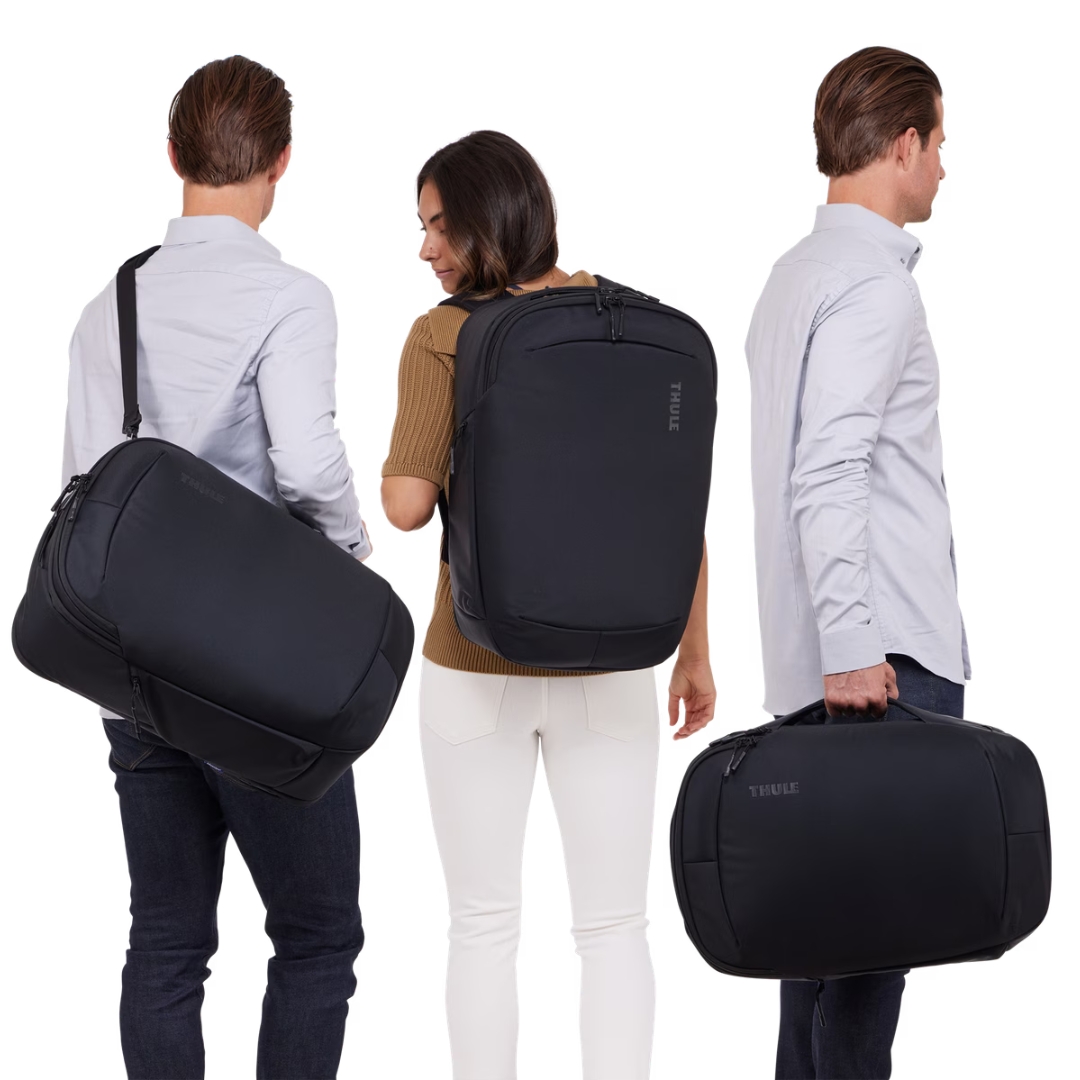 BAGAGE DE CABINE CONVERTIBLE THULE SUBTERRA 2 vue des 3 façon de transporter le sac