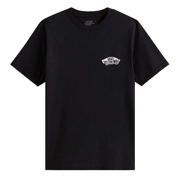 Un t-shirt noir basique à manches courtes « B DOUBLE STANDARD SS », orné d'un petit logo Vans « Off The Wall » blanc sur la poitrine gauche.